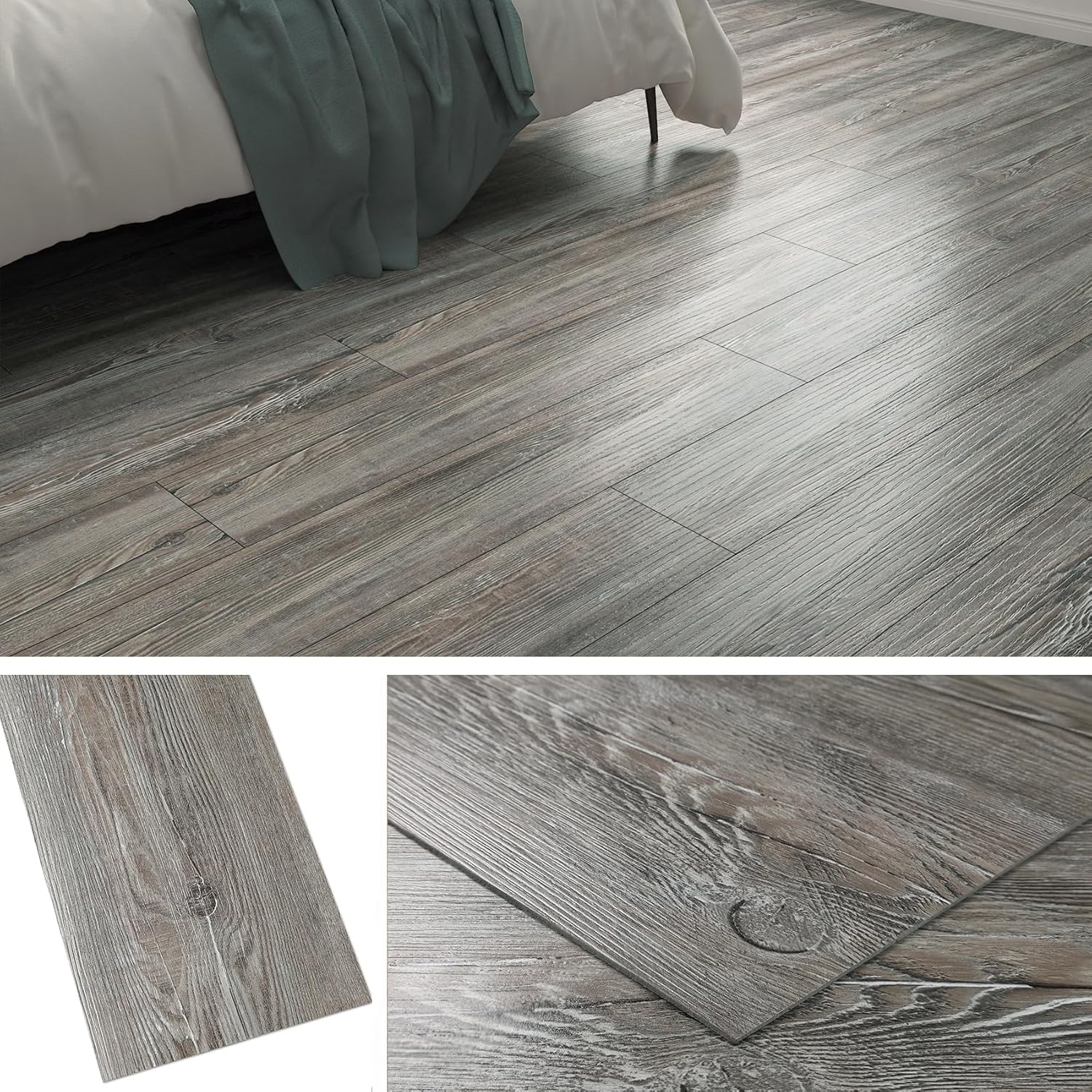 Livelynine 36-Planks 6x36" Vinyl Wood Flooring Peel and Stick Floor Tile Wood Laminate Flooring Planks Waterproof Grey Wooden Floor Covering Self Adhesive Luxury Bathroom Tiles Vinyl Tile Stickers