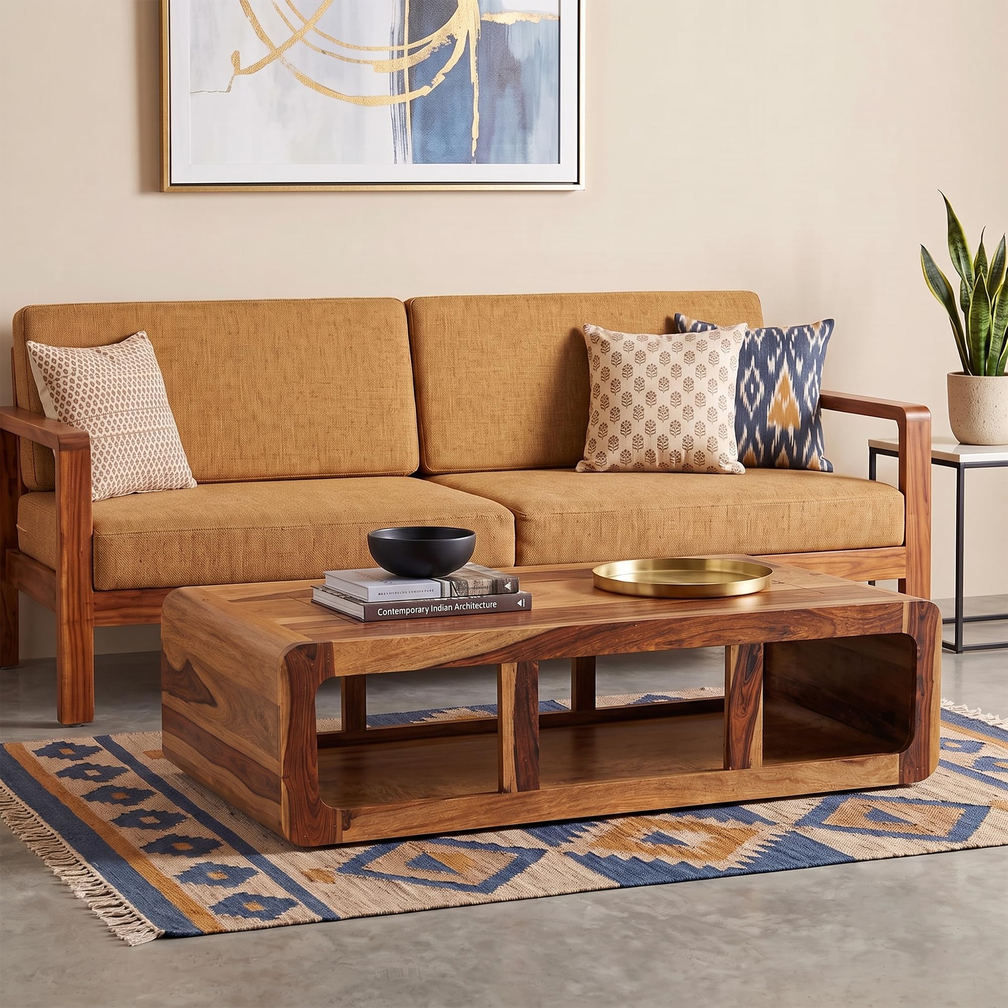 SONA ART & CRAFTS Sheesham Wooden Center Coffee Table for Living Room Home with Shelf Storage | Wooden Coffee Table | Center Table for Living Room | Tea Table | Natural Teak-image-18