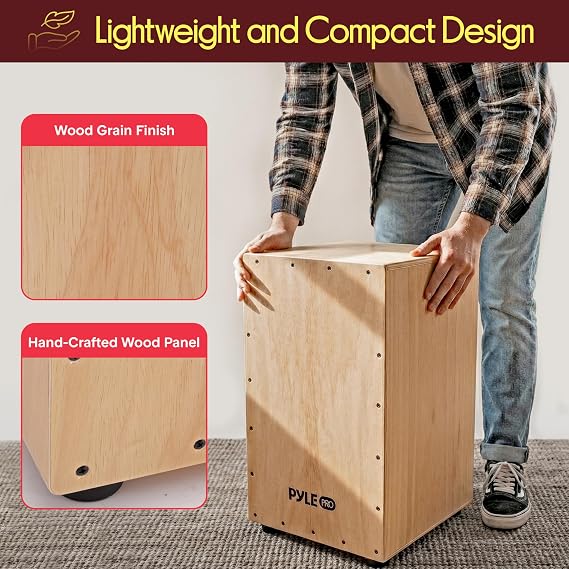 Pyle String Cajon - Ahşap Perküsyon Kutusu, İç Gitar Telli, Tam Boy