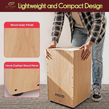 Pyle String Cajon - Ahşap Perküsyon Kutusu, İç Gitar Telli, Tam Boy
