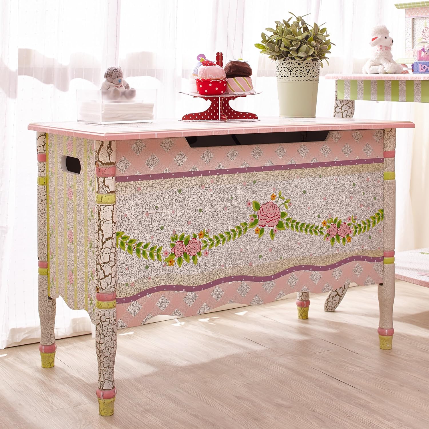 70% Off Discount Fantasy Fields - Crackled Rose Thematic Kids Wooden Toy Chest with Safety Hinges | Imagination Inspiring Hand Crafted & Hand Painted Details Non-Toxic Product Deal Fantasy Fields - Crackled Rose Thematic Kids Wooden Toy Chest with Safety Hinges | Imagination Inspiring Hand Crafted & Hand Painted Details Non-Toxic