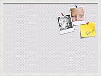 Vista 198 de PinPix Tablero de anuncios de corcho de 12 x 12 pulgadas. Este tablero decorativo enmarcado viene con diseño de círculos B W y un marco blanco