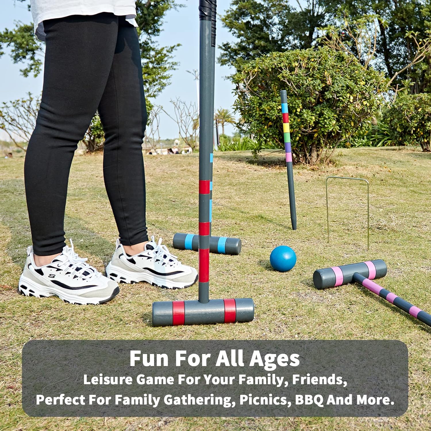 Six Player Deluxe Croquet Set, 35'' Croquette Game with Premium Wooden Mallets/Colored Balls/Wickets/Stakes/Carrying Bag, Outdoor Lawn Backyard Games for Teens Adults Family