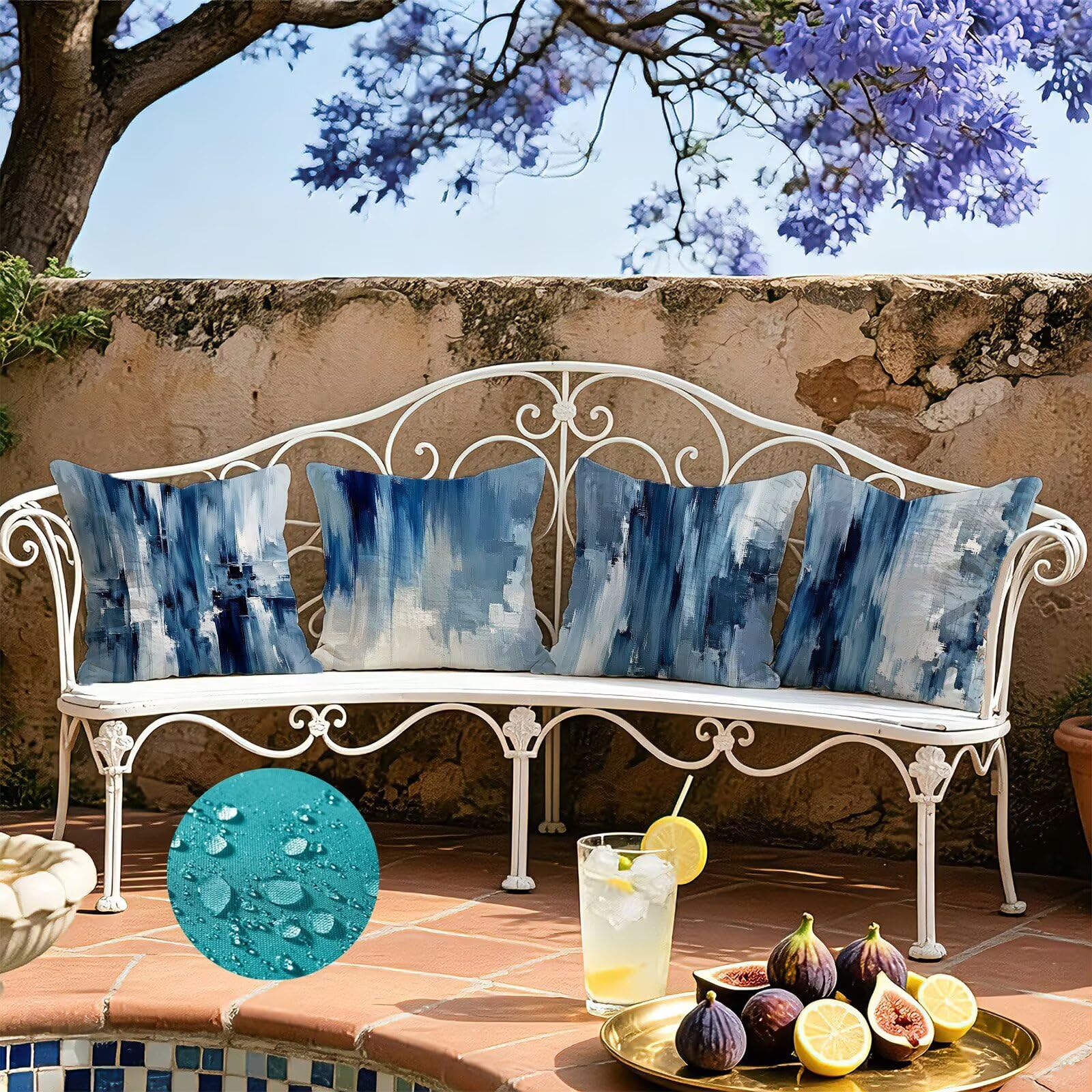 Blu Federe Cuscini Divano 50x50cm, Cuscini da Esterno Set de 4, Cod-110 | Velour Copricuscini Decorativi Letto Arredo, per Letto, Soggiorno, Giardino, Esterno, Casa Decorazione Set di 4 Astratto