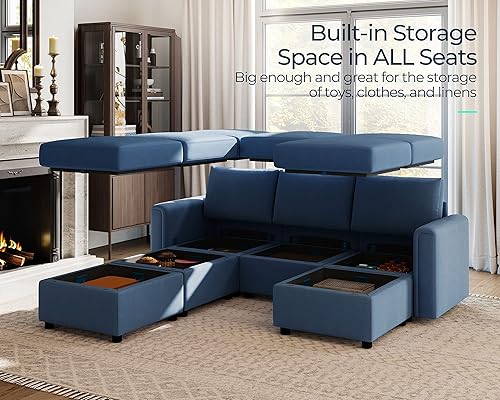 Miniatura 6 de LINSY HOME Sofá modular modular, sofá convertible en forma de U con almacenamiento, espuma viscoelástica, seccionales modulares con otomanas, juego