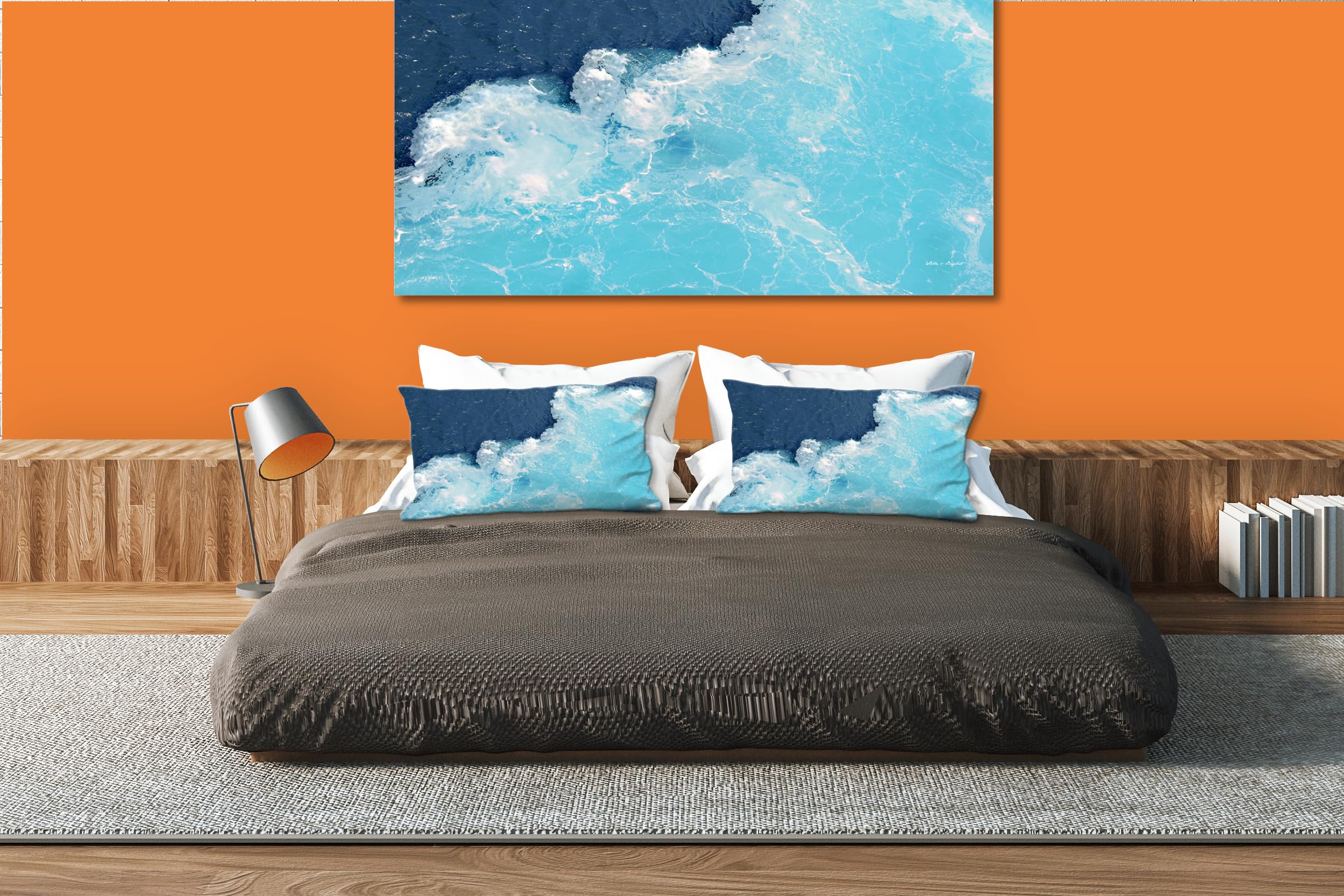 Wellen 3 - Foto-Kissen-Hülle Set (2 STK.) 40 x 40 cm | Kissen-Bezüge - passend zu Wandbild - Deko-Kissen - Strand Wellen Naxos Küste türkis