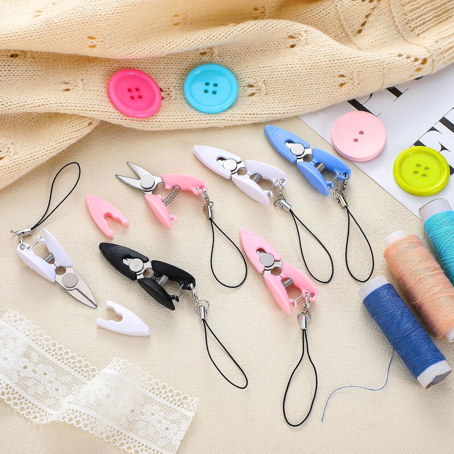 Chunful 24 Pcs Tiny Scissors with Cover for Travel TSA Approved Mini Small Compact Yarn Keychain Scissors Travel-sized Portable Snips for Travel Crafts Sewing Yarn
