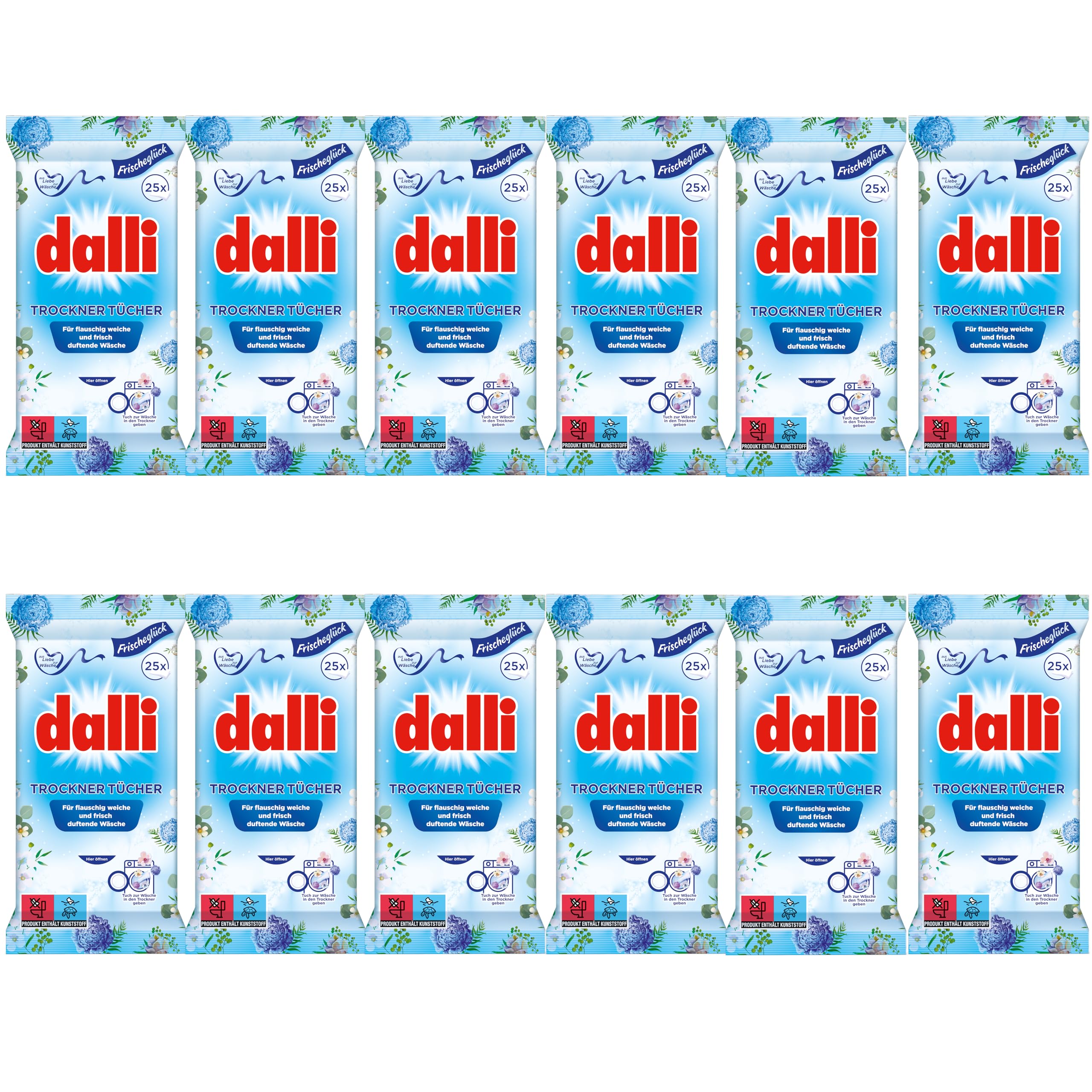 dalli® Toallitas para secar aprox. 300 ciclos de secado, 12 x 25 paños (300 toallitas), hace que la ropa sea suave y fácil de planchar.