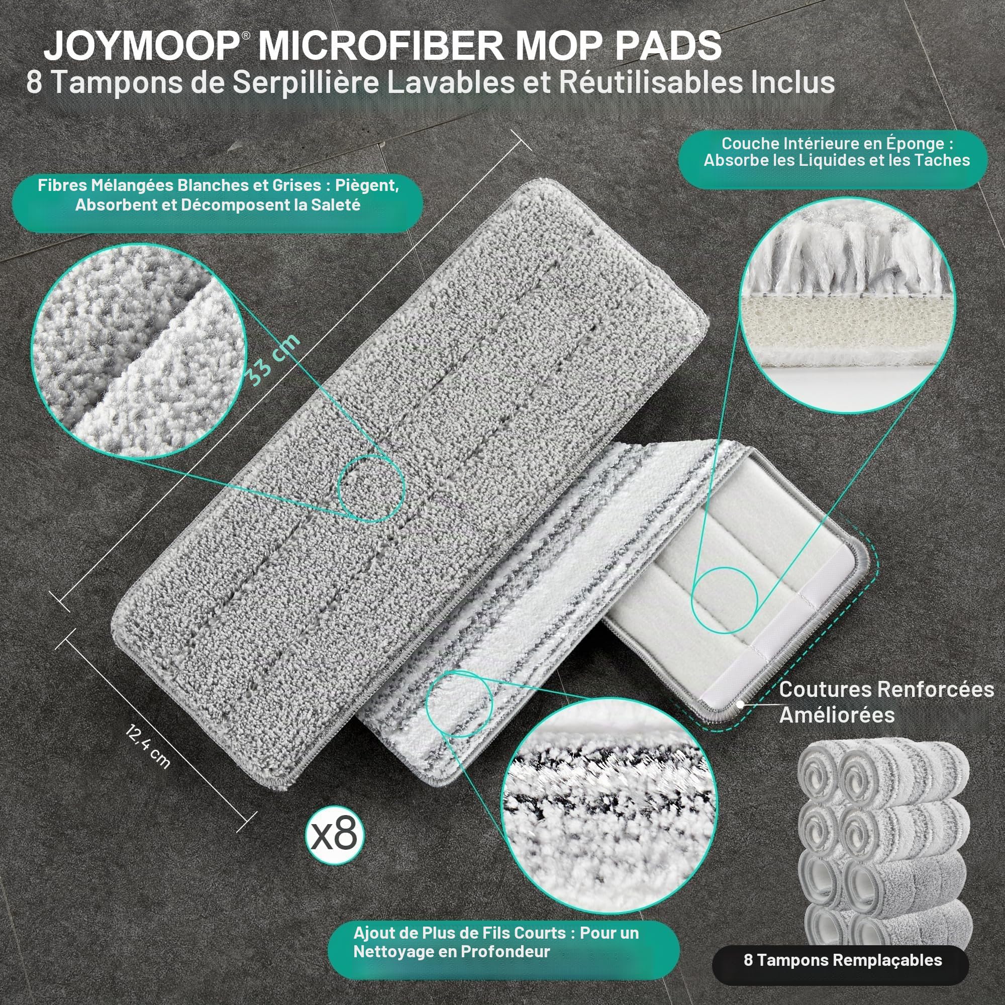 JOYMOOP – Serpillère Plate avec lingette en Microfibre et Seau avec essoreur, avec Long Manche, Utilisation Humide ou sèche, Nettoyage du Sol
