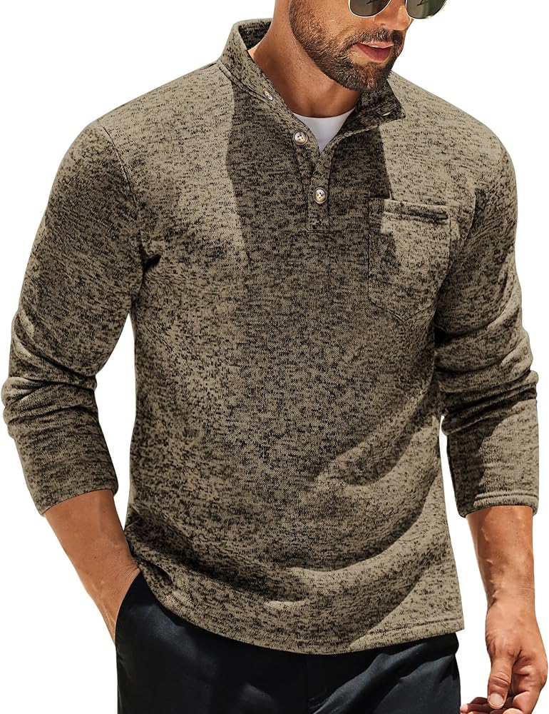 Men's Quarter Button Sweatshirt Casual Pullover Fleece Sweater — 사진 1
