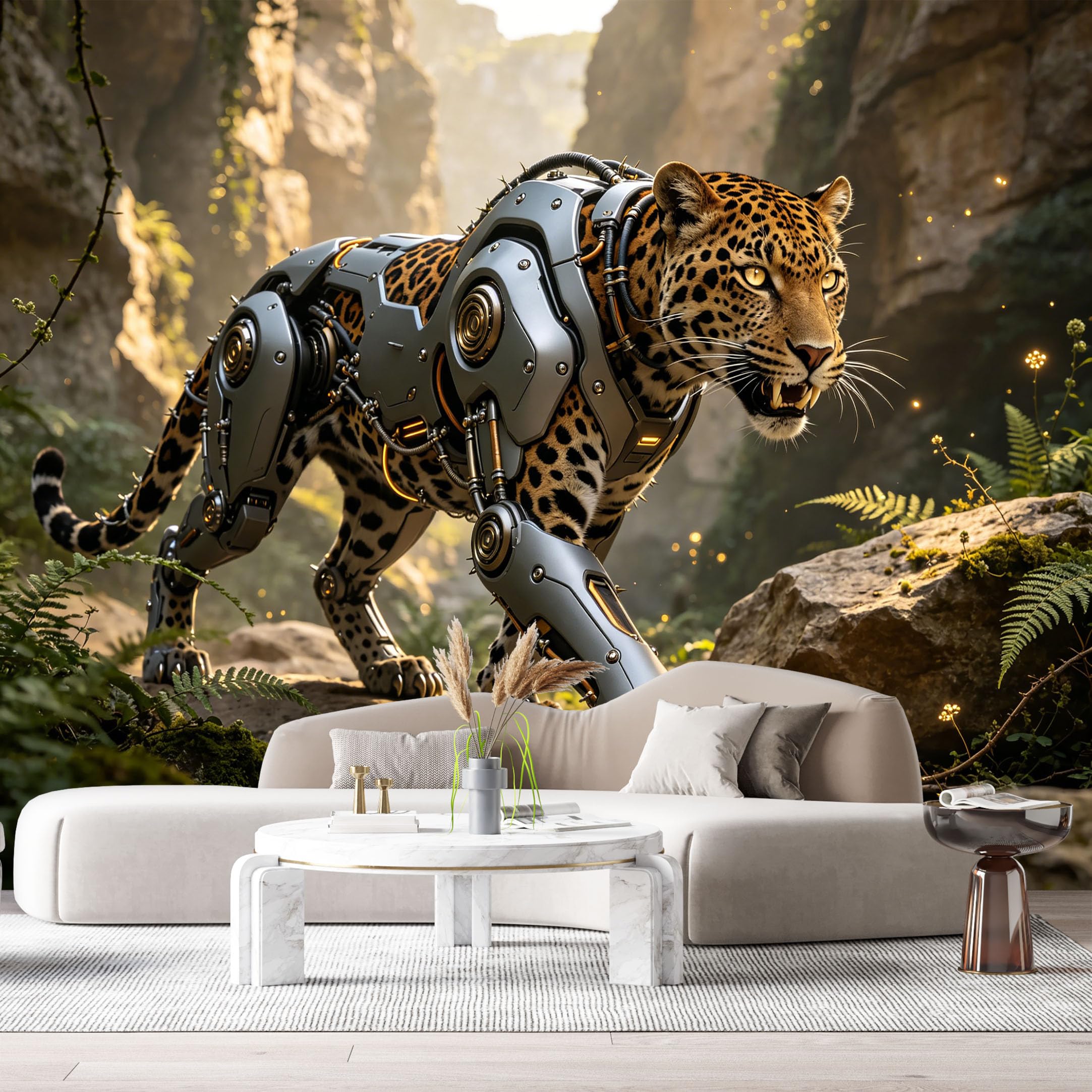 Custom Size Wall Mural Mechanical Leopard Cyber Jungle Mech Animal Futuristic Armor SciFi Beast SelfAdhesive Art Prints Removable Large Wallpaper Esports Room Game Room Tenant Room Studio
