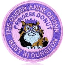 Princess Donut Cat Patch Embroidered Dungeon Crawler Carl Inspired Hook and Loop Patch Fantasy Bookish Cat Queen Chonk Humor Morale Badge Tactical for Backpack Jacket Hat Tote Bag Accessories 3 Inch