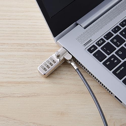 Miniatura 5 de Tienda Basics Combinación, bloqueo de cable de acero al carbono de 6 pies para computadora portátil, PC, monitores, proyectores, muelles