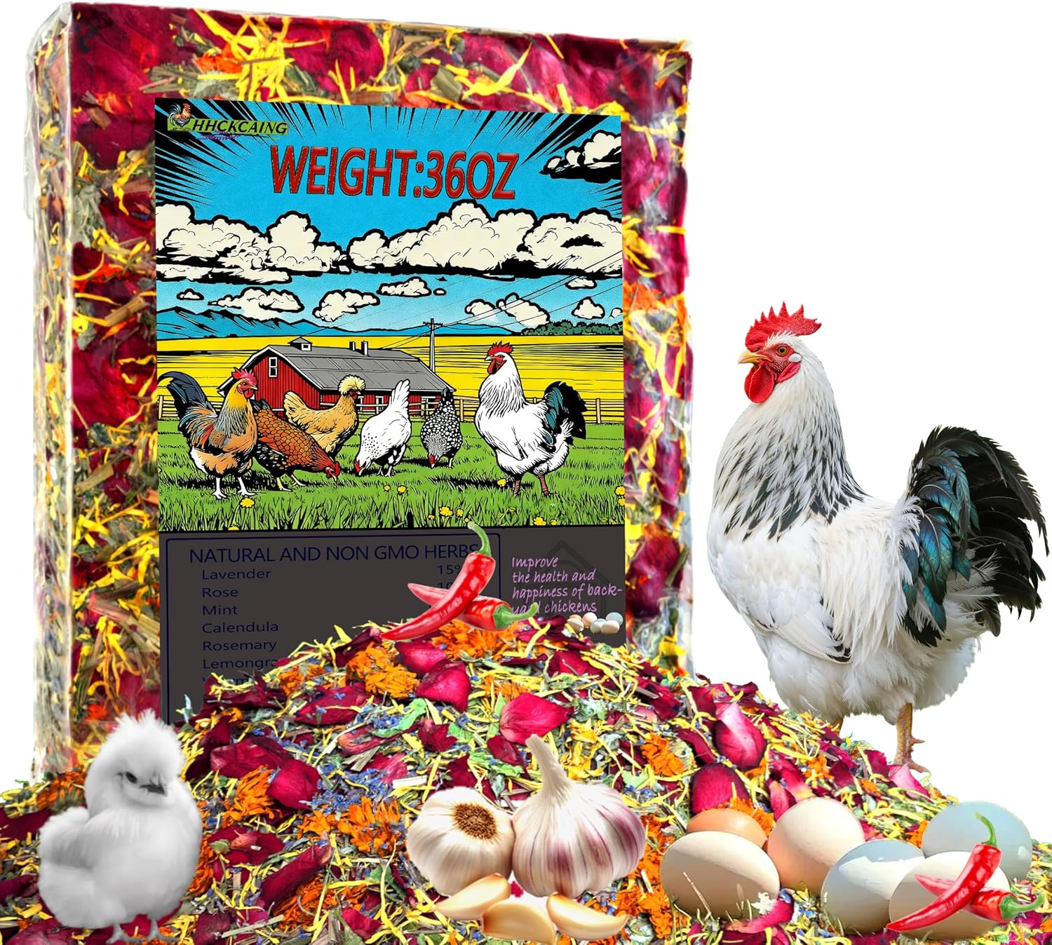36 oz Nesting Herbs for Chicken coop – All-Natural Chili Blend for Nest Boxes & Bedding, Backyard Chicken Herbal Supplement, Promotes Balanced Digestive Health, Feather Quality, and Egg Production