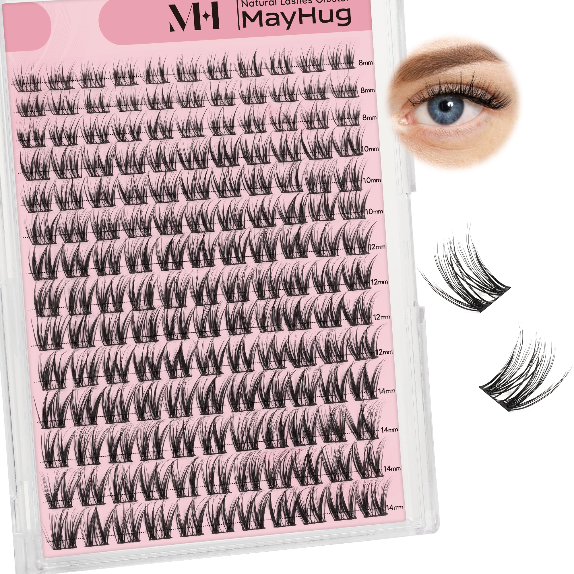 Mayhug Wimpern Cluster, 154Pcs Cluster Lashes Natürliches Aussehen, Wispy Künstliche Nerzwimpern, C Curl Individuelle Wimpern Extensions Wimpernverlängerungen für DIY zu Hause（8-14mm,Realistic）