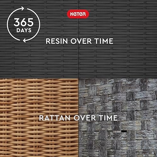 Vista 23 de Keter Rio, 3 piezas, Juego de muebles de mesa y silla para patio, jardín, exteriores, todo tipo de climas, gris, Marrón Whiskey