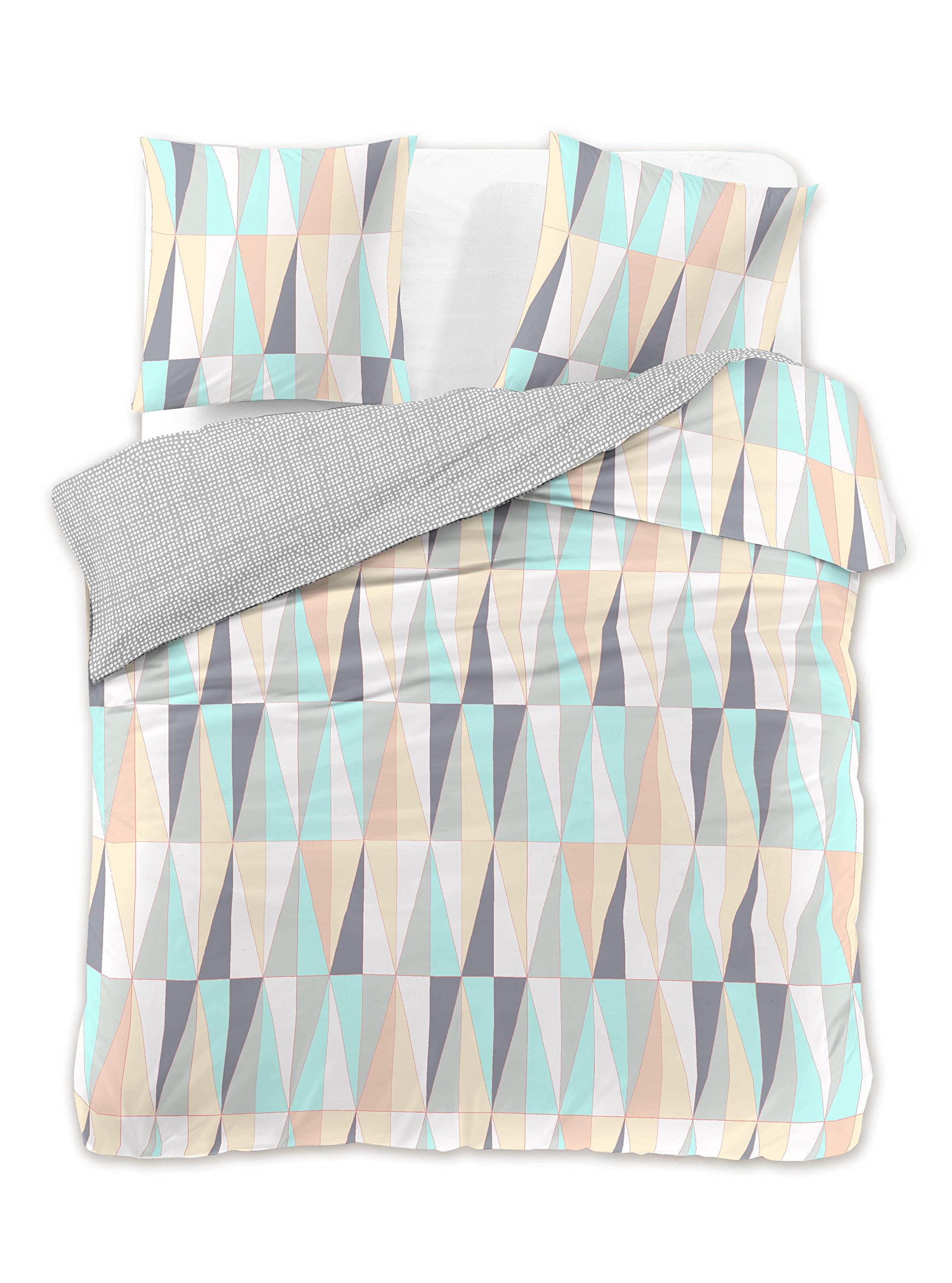 Beddengoed Geruit DecoKing Premium 28940 Bedding 200x220 2 Pillowcases 80x80 White Floral Pattern Duvet Cover Renforcé Cotton Mako-Satin Double Sided Ducato Collection Dekbedovertrek 140x200 Satijn