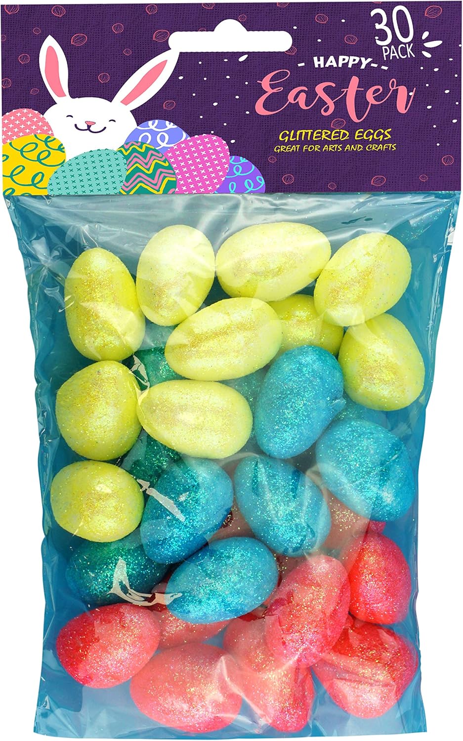 30x Easter Glitter Eggs Coloured Plastic Surprise Egg Kids Easter