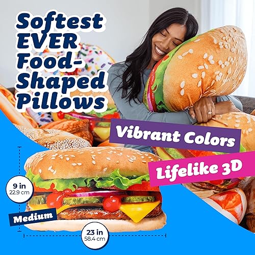 Miniatura 2 de Much Comfort Almohada de hamburguesa con queso 3D de 23 pulgadas hecha con tela súper suave y ultra premium lindo cómodo de felpa cojín relleno para