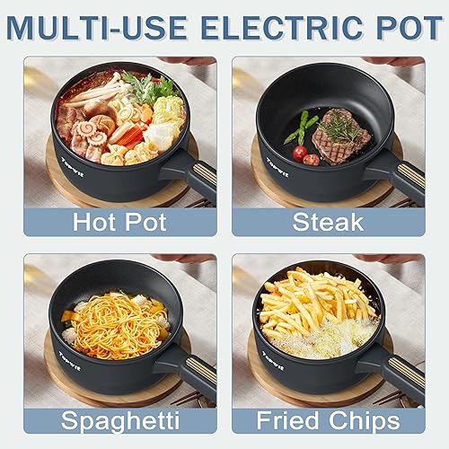 Miniatura 4 de TOPWIT Olla eléctrica con vaporizador, olla eléctrica multifuncional de 2 L, sartén antiadherente, olla portátil para carne, arroz frito, ramen,