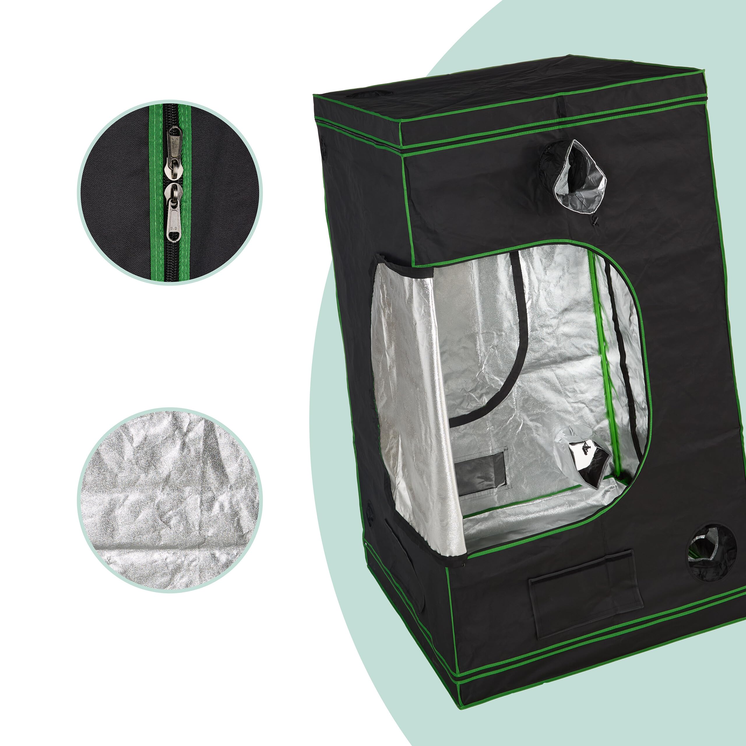 Relaxdays kweektent, HxBxD: 180x60x60 cm, planten kweken, reflectiefolie binnenin, verduisterende groeitent, zwart/groen