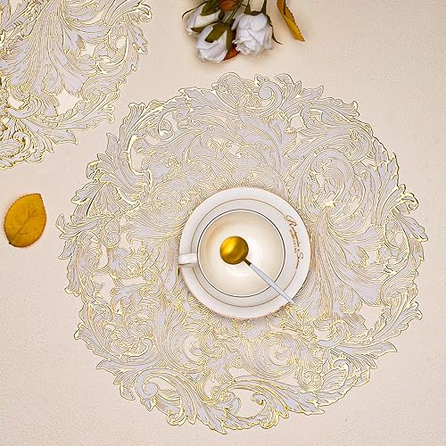 Miniatura 8 de Evevda Juego de 6 manteles individuales dorados de vinilo huecos, antideslizantes, lavables, para mesas de comedor, decoración de cocina