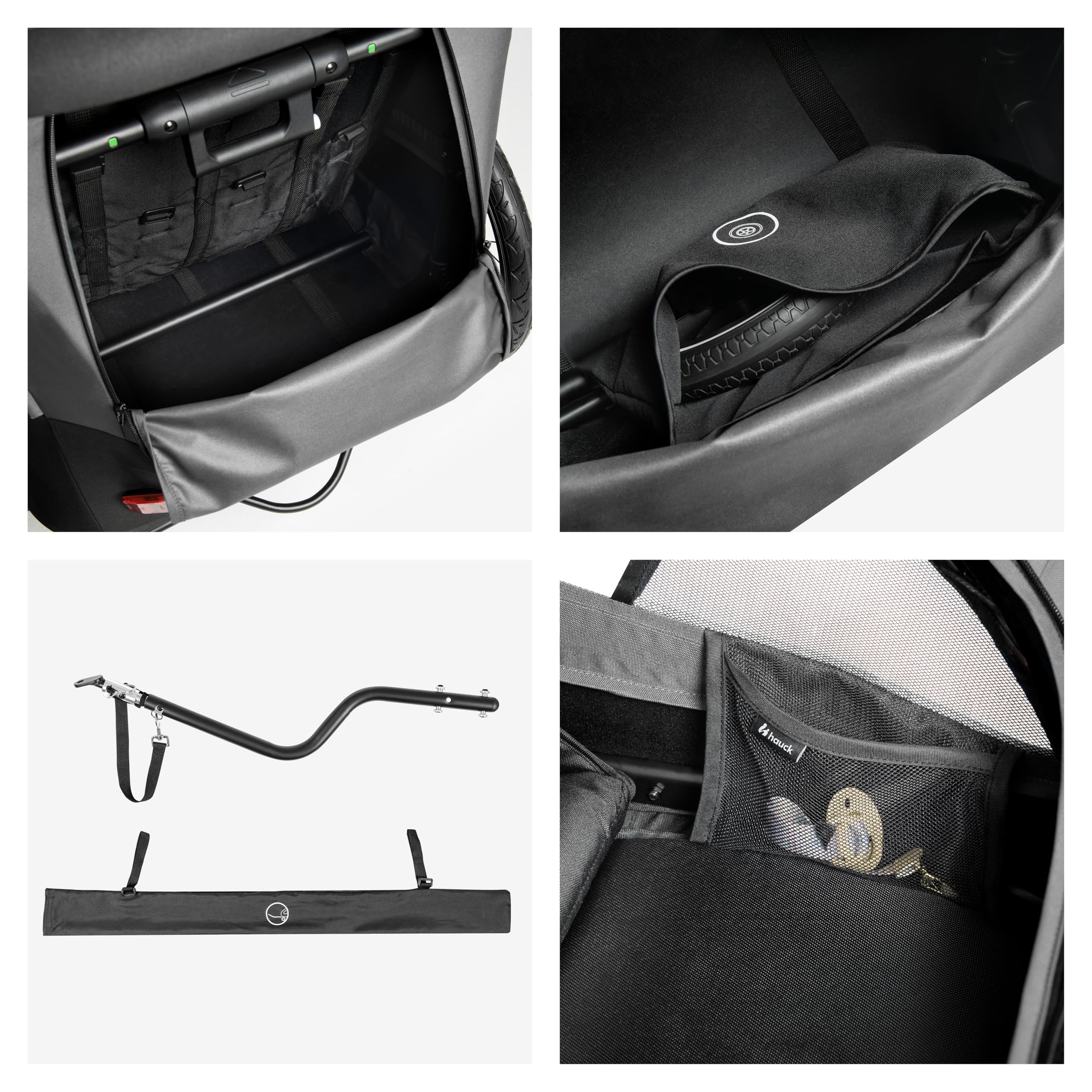 hauck Drky Duo + Regenschutz, Grey - 2in1 Kinderwagen & Fahrradanhänger für 2 Kinder ab 6 Monaten, Zwillings- & Geschwisteranhänger bis 2×22 kg, Luftreifen, Höhenverstellbarer Schieber, Faltbar