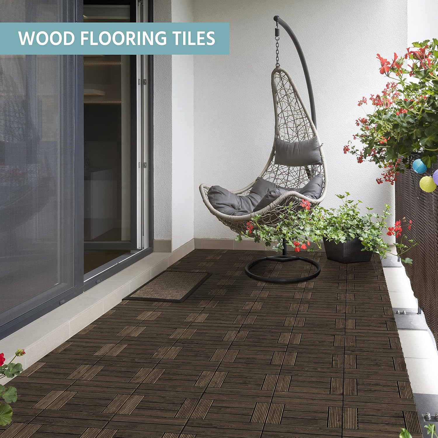 Topeakmart 27PCS Patio Deck Tiles Interlocking Wood Composite Decking Floor Tiles 12 x 12in Dark Brown for Outdoor & Indoor Patio Garden Deck Poolside