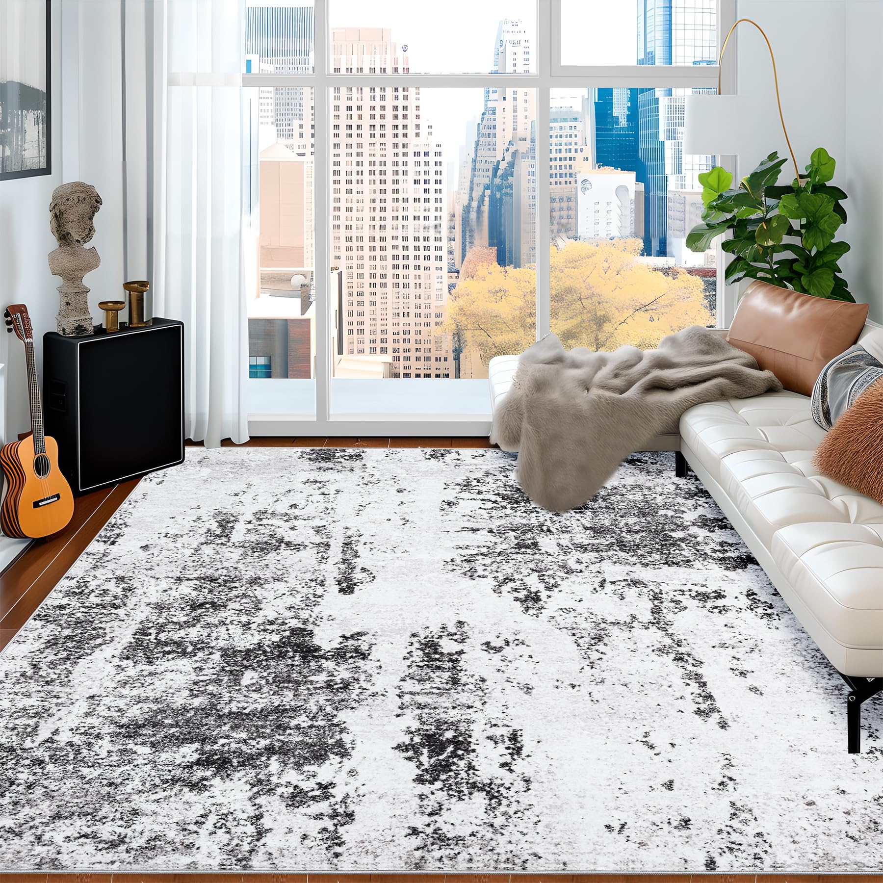 Abstract Living Room Area Rug - 5x7 Large Soft Washable Rug Non-Slip Non-Shedding Fluffy Low-Pile Indoor Floor Accent Carpet for Bedroom Dining Room Nursery Home Office (Light Grey,5'x7')
