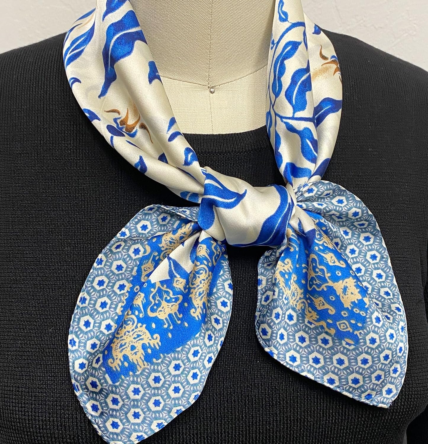 allydrew Womens 2 Piece Silky Feeling Satin Square Scarf Set, 26.5x26.5 Inch Neckerchief [A75151, A75257], Lemon Blue