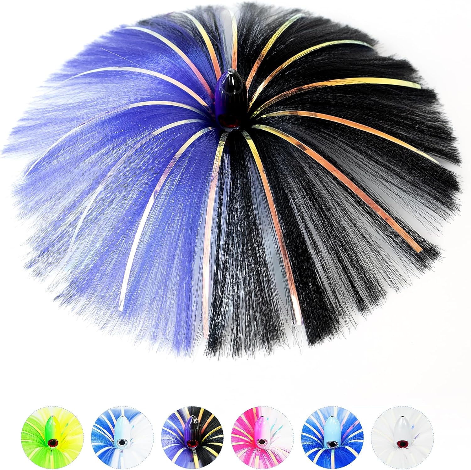 BLUEWING Sea Trolling Lures with Lead Head Saltwater Fishing Witches Big Game Ballyhoo Skirt for Tuna, Wahoo, Sailfish, Mahi Mahi 1oz, 2oz, 4oz, 6oz, 8oz