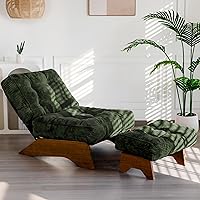 MAXYOYO Green Accent Chair with Ottoman & Adjustable Backrest - Tufted Upholstered Recliner Lounge Set for Living Room Reading Nook