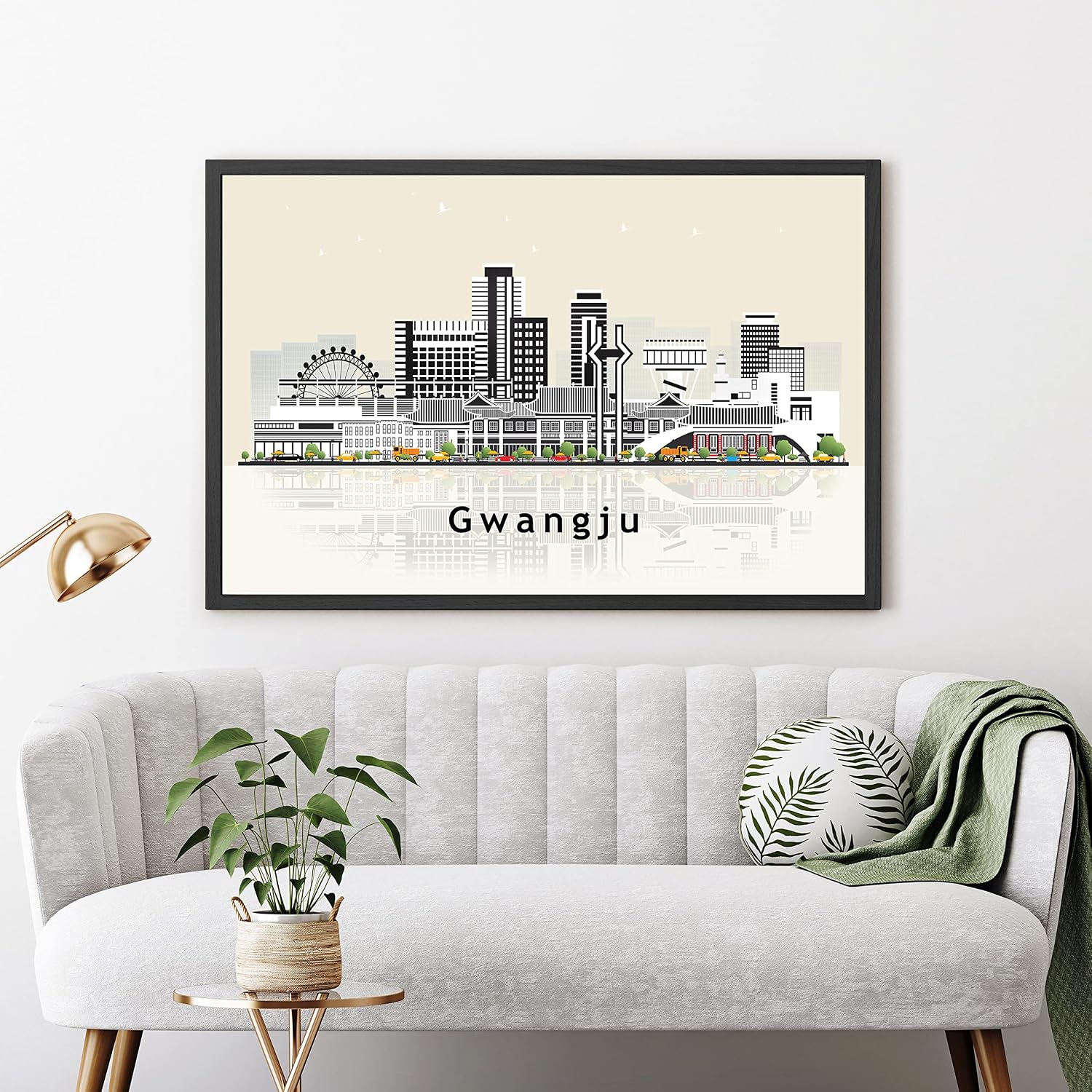 Pera Print Gwangju Poster, South Korea Illustration Skyline City Poster, Modern Skyline Gwangju Poster, Cityscape and Landmark Print, Home-Office Wall Art Decoration - 12x18 Inches