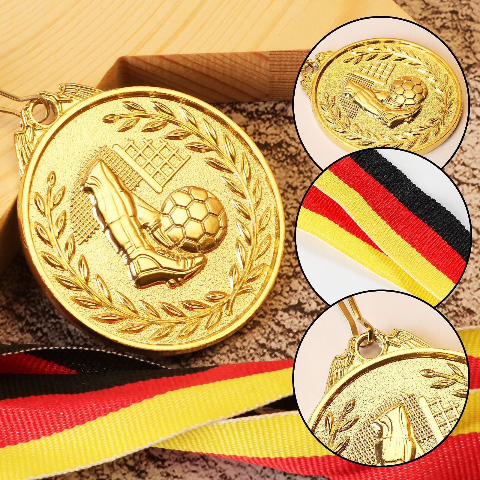 Médailles Football Espagnol – Lot De 12 – Or Avec Ruban Rouge/jaune – Pour Tournois, Récompenses, Cadeaux - 7