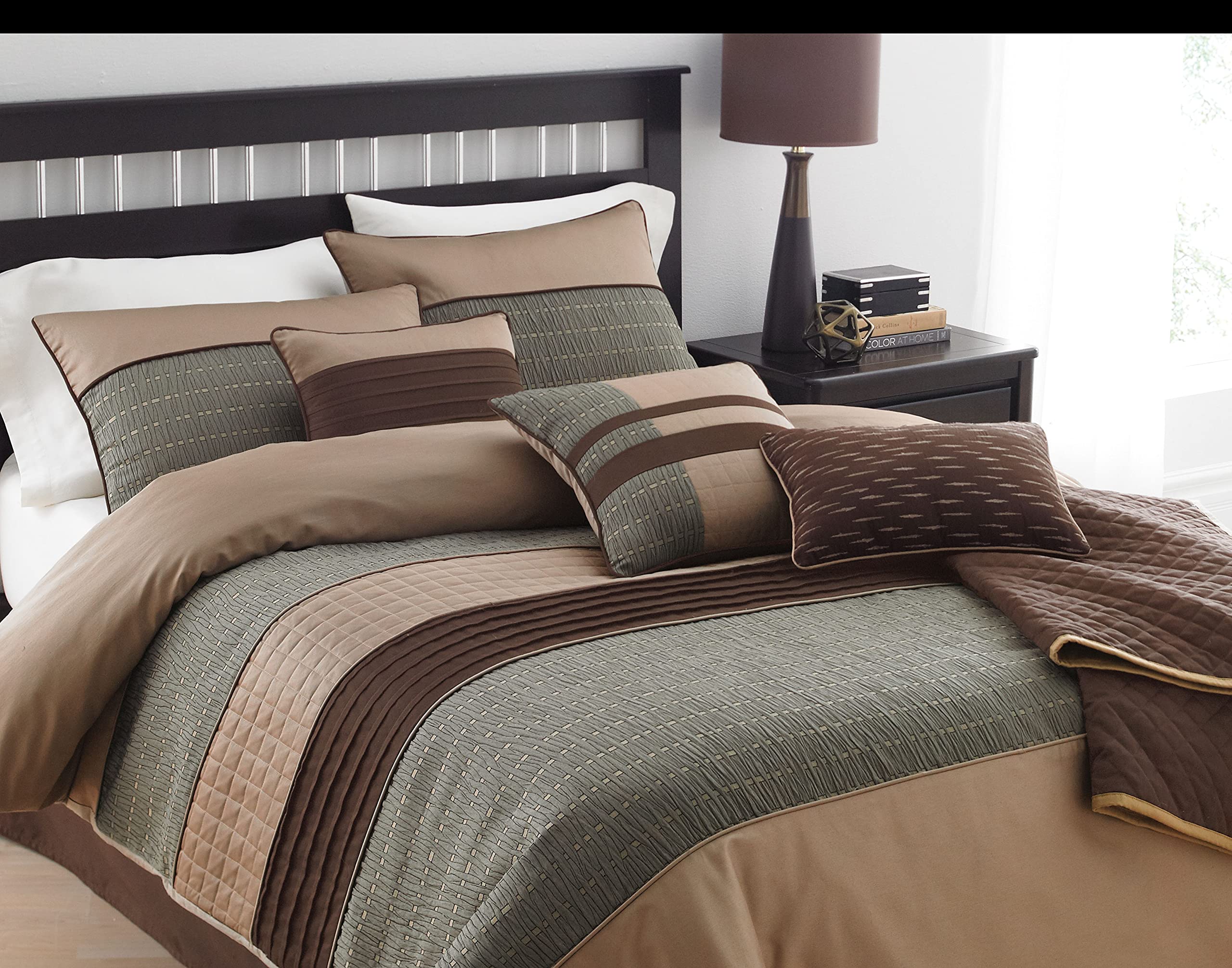 Riverbrook Home Elite Collection Comforter Set, Queen, Lexia - Brown/Multi, 7 Piece Set