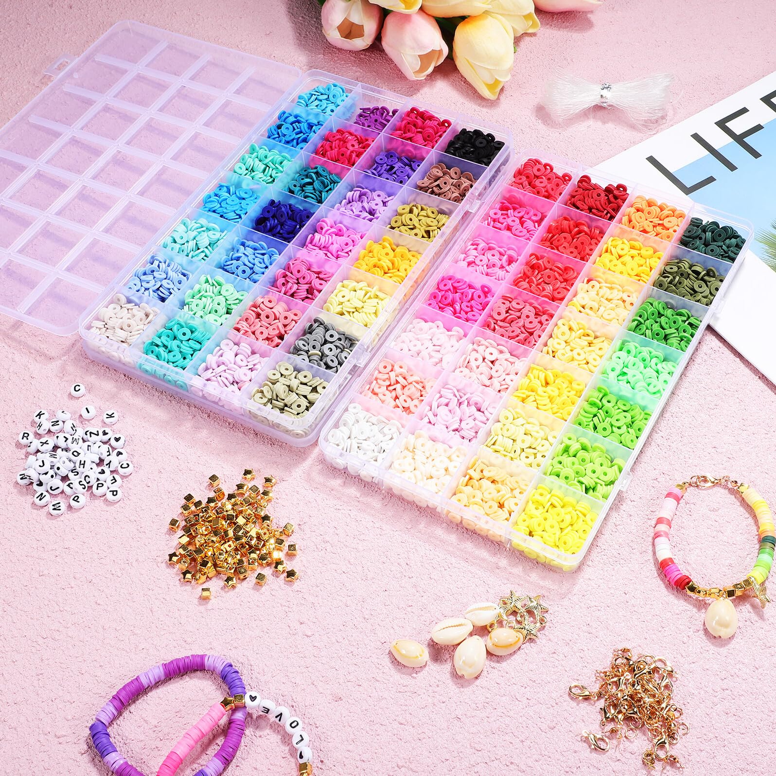 NOLITOY Cuentas de Arcilla Flexible Kit y Cierres Incluidos Accesorios Completos para Hacer Pulseras y Collares para Manualidades DIY