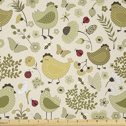 Vista 744 de Ambesonne Tela beige de The Yard, ilustración contemporánea de animales marinos en estilo retro, arte de caballito de mar de cangrejo de pulpo, tela