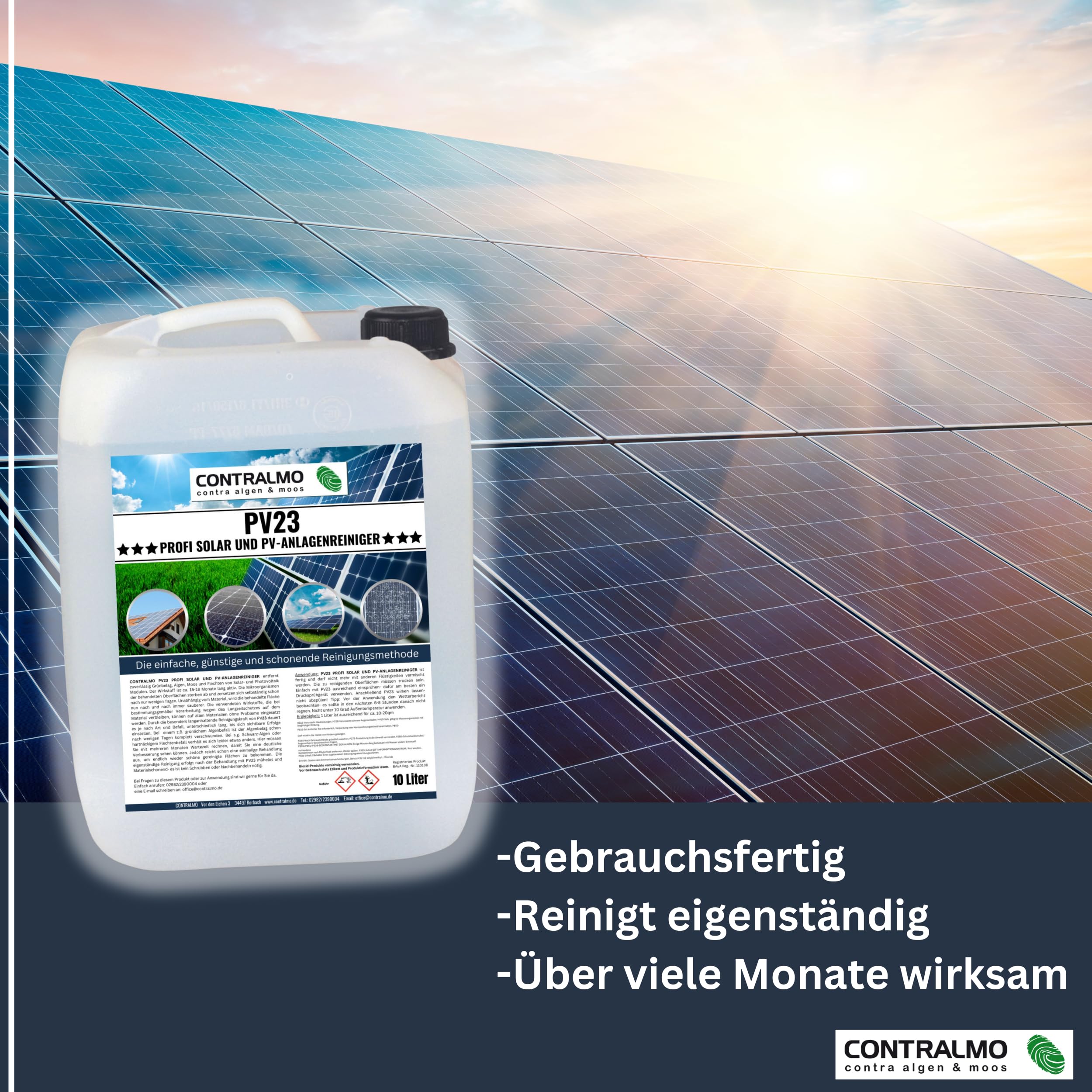 PV23 Profi Solar und PV- Anlagenreiniger | Photovoltaikanlagen Reiniger | Reinigung Solarpanel | kostengünstige Alternative | ohne Nacharbeiten | ideal für Selbermacher |