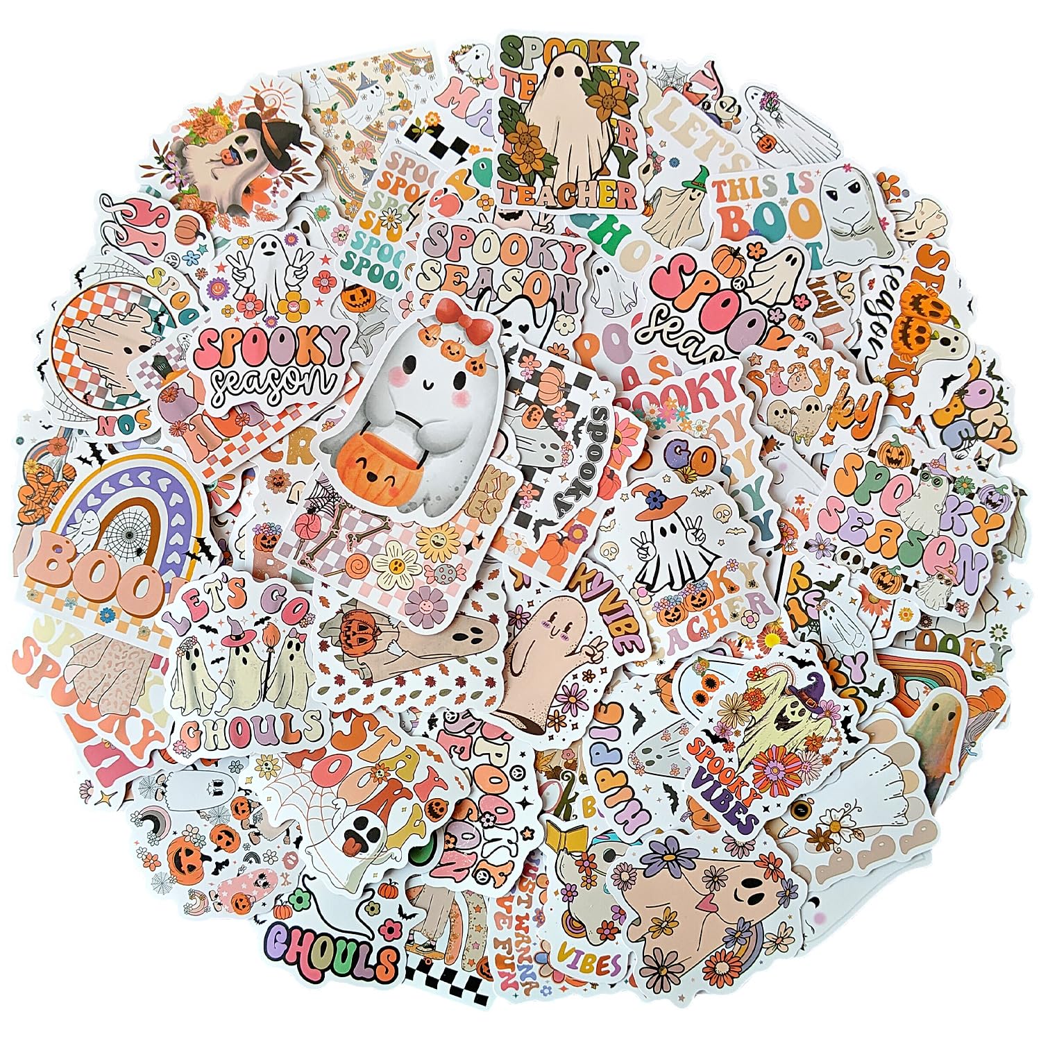 AXEN 100PCS Groovy Halloween Stickers Pack, Halloween Themed Vinyl Stickers for Laptop Phone, Water Bottles, Computer, Flask and More