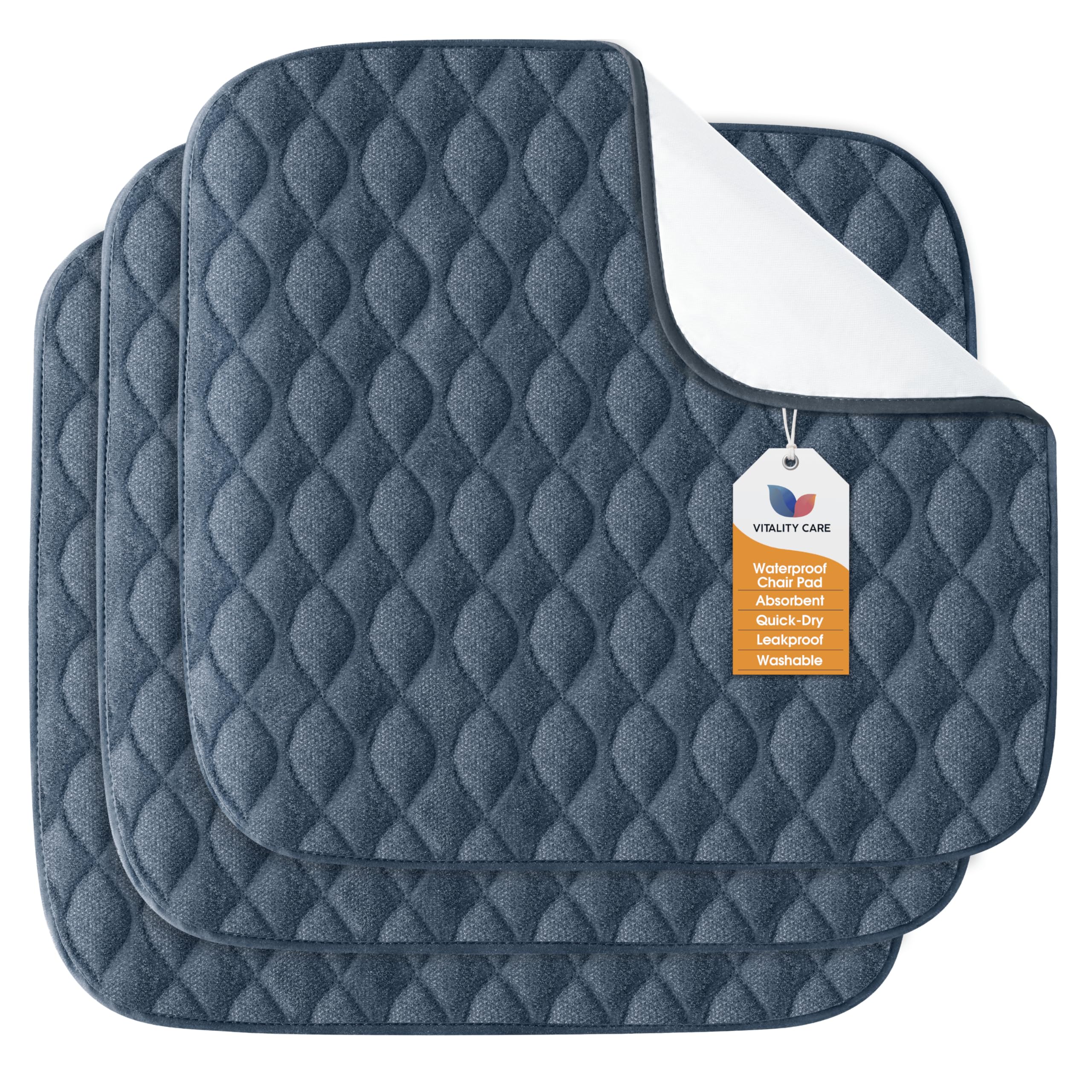 Vitality Care 3Pcs Washable Absorbent Incontinence Chair Pad – Waterproof Non-Slip Seat Protector for Wheelchairs, Car Seats, Sofa & Bed, Reusable 4-Layer Chair Cover for Adults, 53 × 56 cm