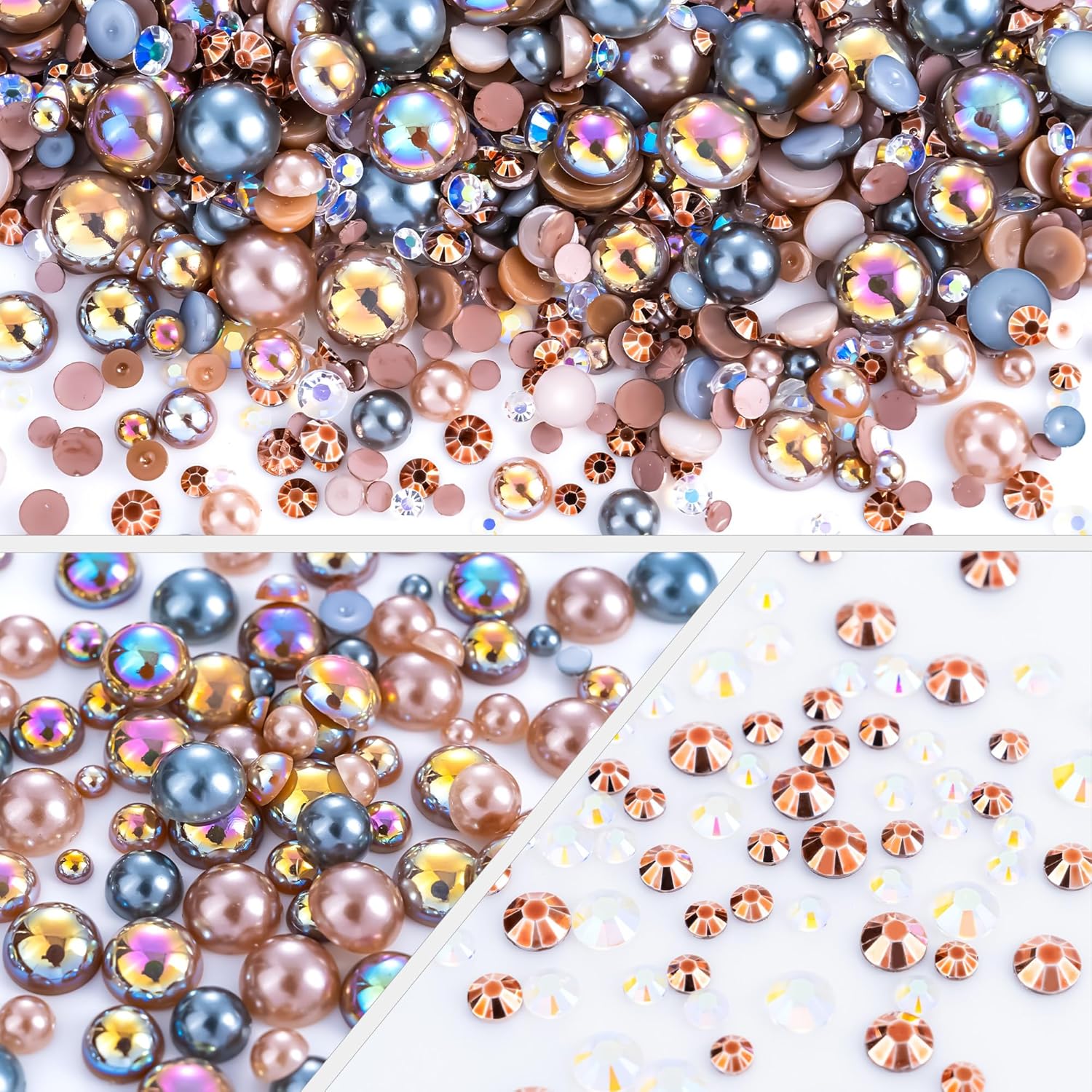 60g Coffee Flatback Rhinestones Half Pearls for Crafting, Mixed Size 3mm-10mm Resin Rhinestones for Bedazzling, Small Pearls for DIY Tumblers Mugs Nail Art Shoes Clothes with Glue - Image 4