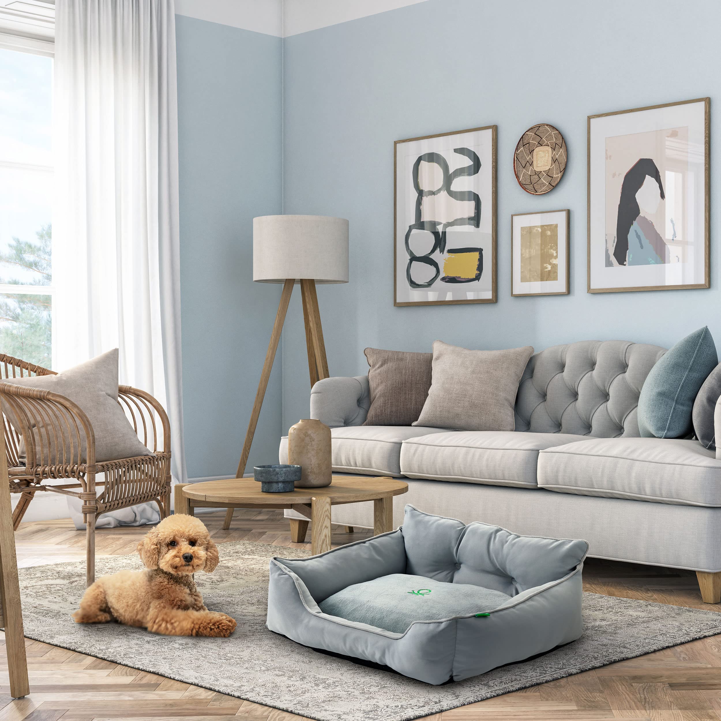 UNITED COLORS OF BENETTON. - Polyester Pet Bed - Soft & Comfortable Dog and Cat Beds with Piping - 630g White Fibre Filling, Grey - 65 x 50 x 20cm