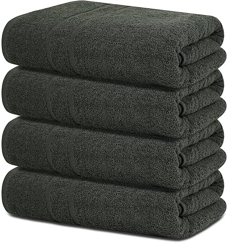 Toallas de baño de algodón, toallas de baño grandes de 27 x 52 pulgadas, paquete de 4, color gris, toallas suaves y absorbentes, para baño,