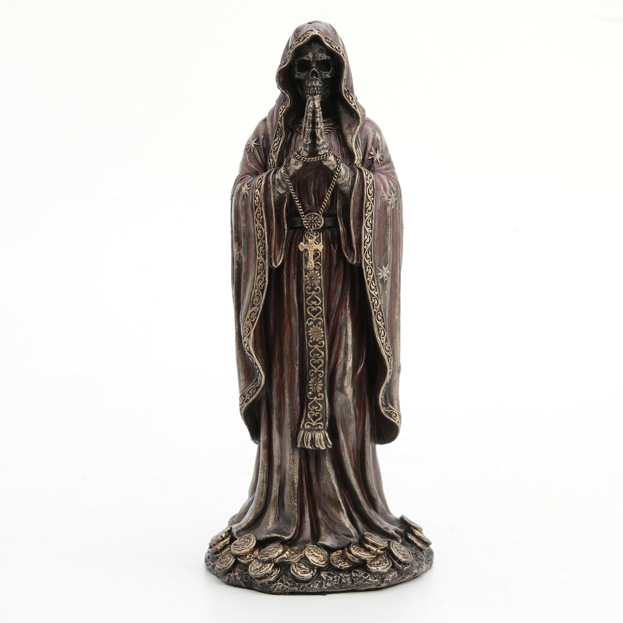 Figura Decorativa Santa Muerte en Resina Bronce Antigua 7.5" miniatura 7
