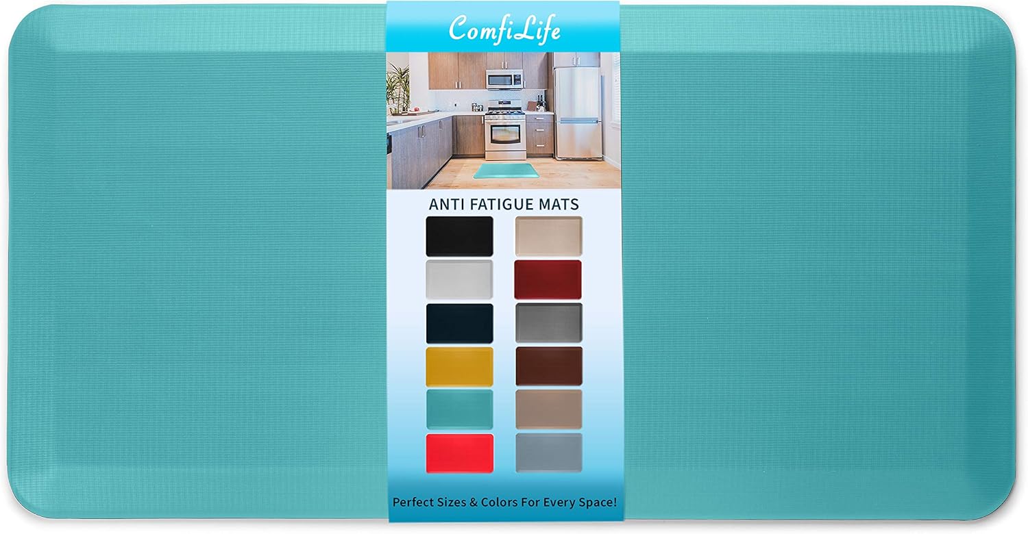 ComfiLife Anti Fatigue Floor Mat – 3/4 Inch Thick Perfect Kitchen Mat, Standing Desk Mat – Comfort at Home, Office, Garage – Durable – Stain Resistant – Non-Slip Bottom (24" x 70", Teal) - Amazon product rated Grade A