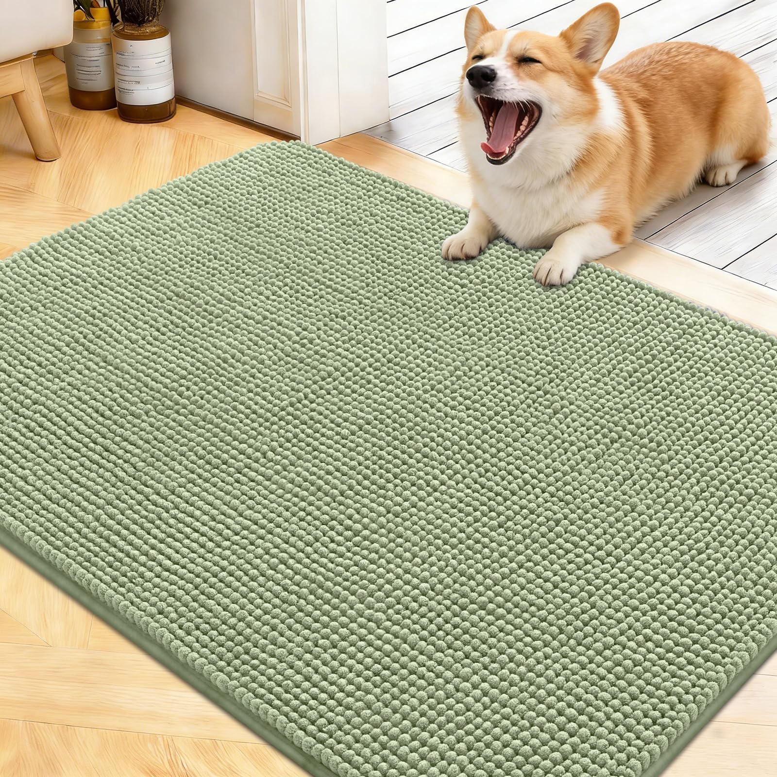 OLANLY Dog Door Mat for Muddy Paws 40x32, Absorbent Chenille Mud Doormat