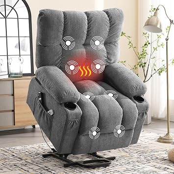 BOSMILLER Power Lift Recliner Chair with Massage and Heat for Elderly,Electric Lift Recliner Single Sofa with Cup Holder,2 Side Pockets and USB Charge Port for Living Room and Bedroom,Grey