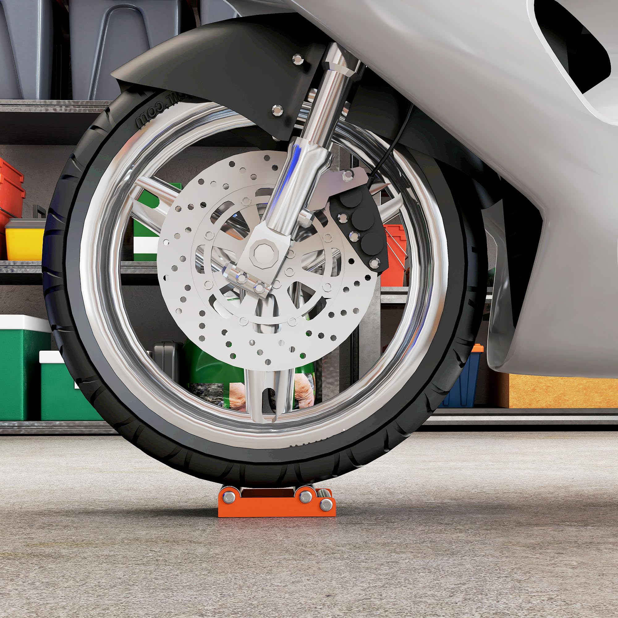 HOMCOM Cavalletto Alzamoto con Capacità di 220 kg, Supporto per Moto con Sostegno Antiscivolo e 3 Rulli, Rullo per Pulizia Ruote Moto in Acciaio e Alluminio per Garage e Officina, Arancione
