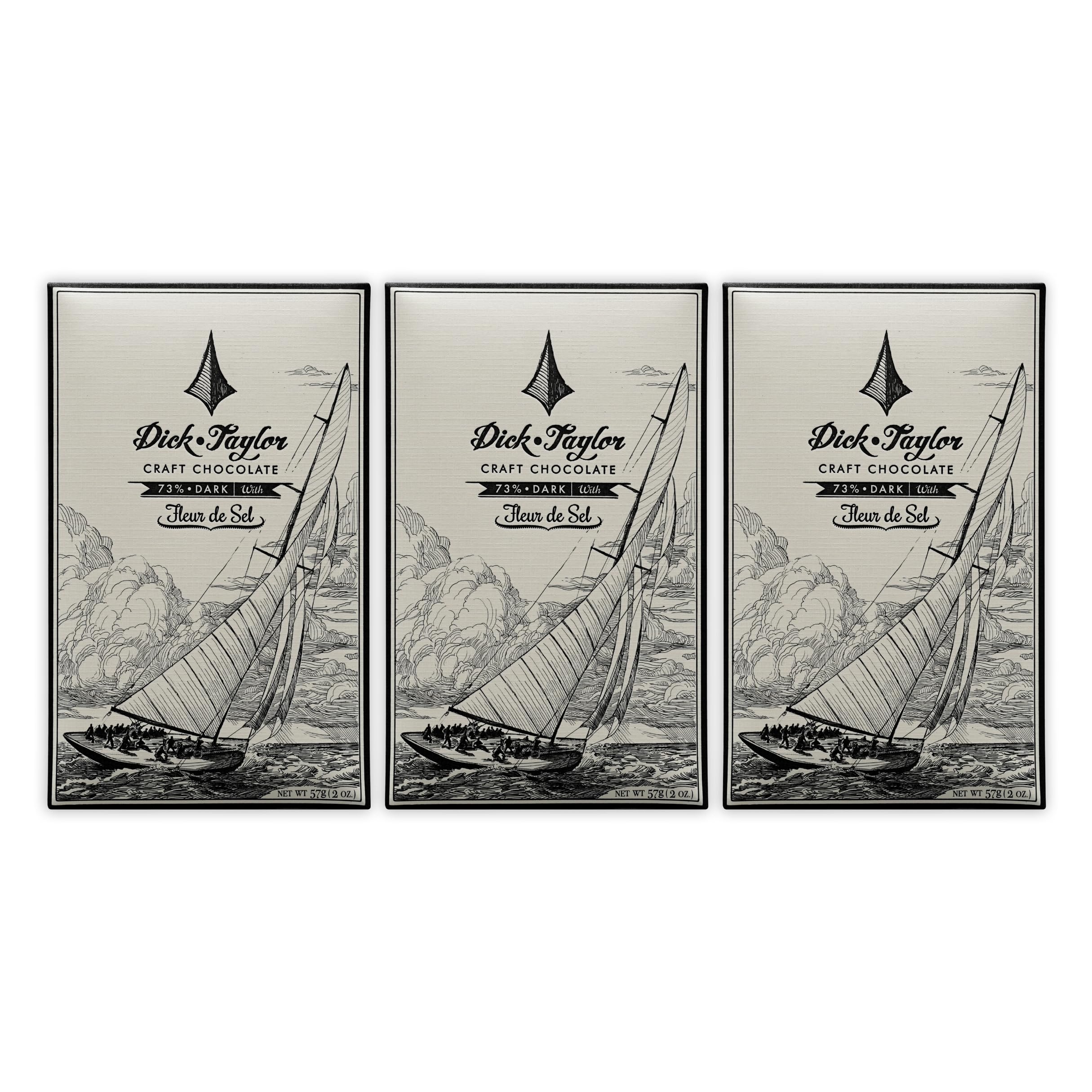 Dick Taylor Fleur De Sel 73% Dark Chocolate 3 Pack - California Chocolate - Premium, Organic, Craft, Artisanal, Direct Trade, Single Origin,