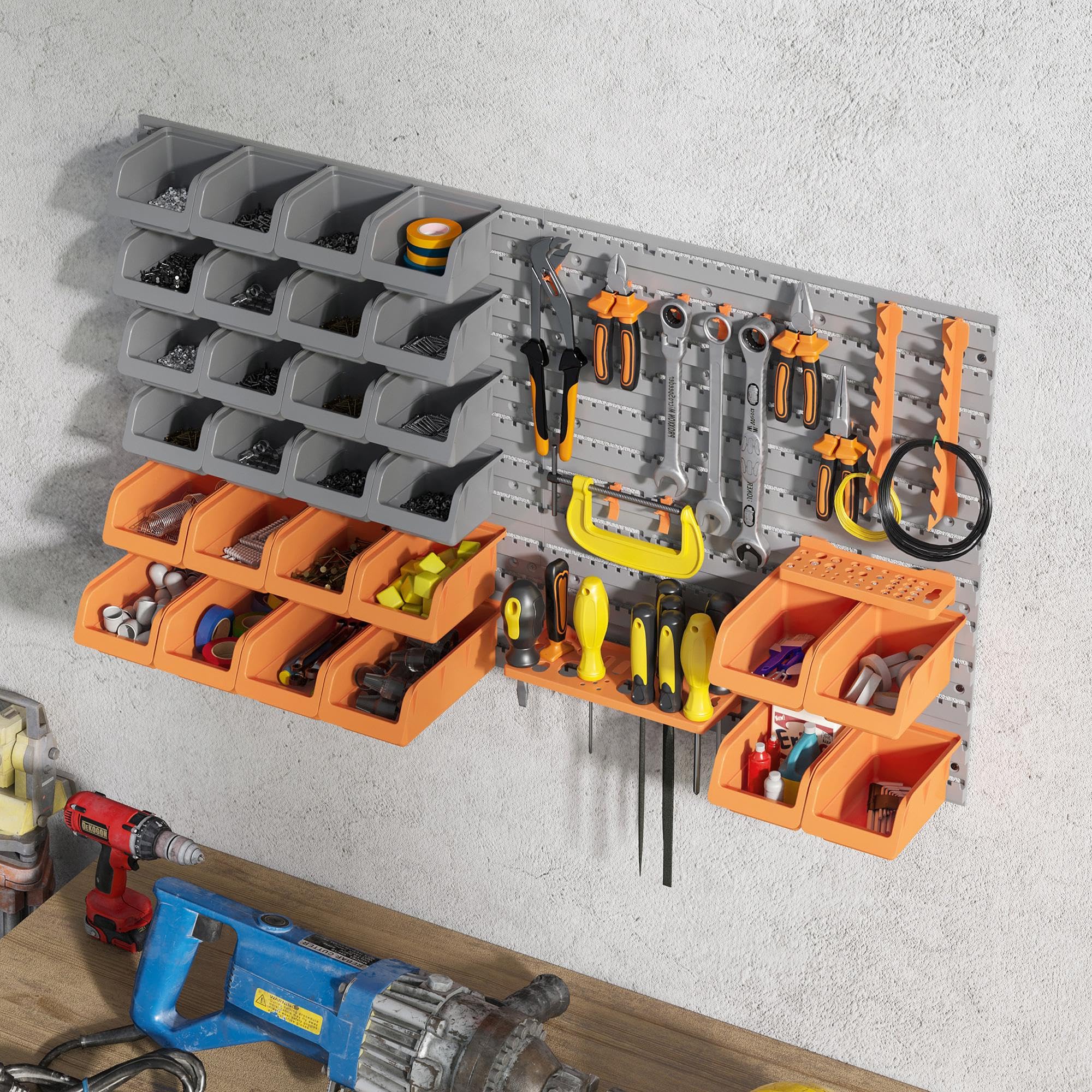 DURHAND Organizador de Herramientas de Pared 44 Piezas Gris y Naranja